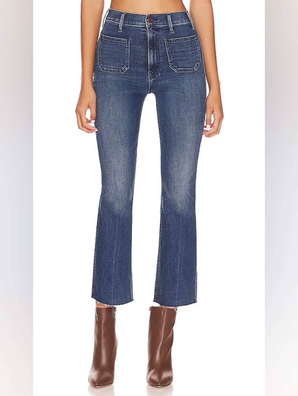 Mother Hustler Patch Pocket Ankle Fray Flared Leg Jeans High Rise Crop Size 25